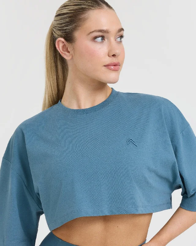 Classic Relaxed Crop Lightweight T-Shirt | Moonstone Blue