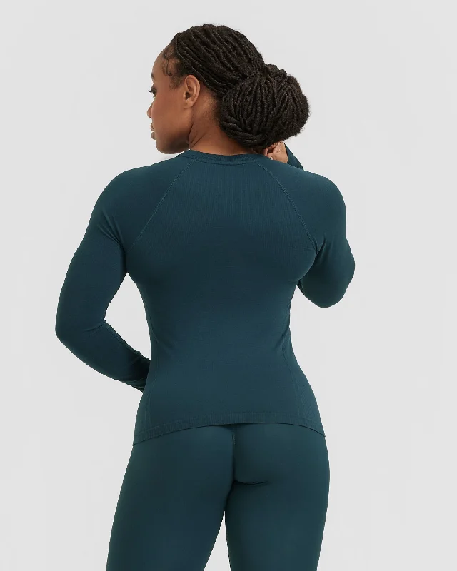 Go To Seamless Fitted Long Sleeve Top | Oil Blue