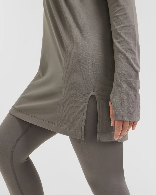 Go To Seamless Loose Long Sleeve Longline Top | Ash Grey