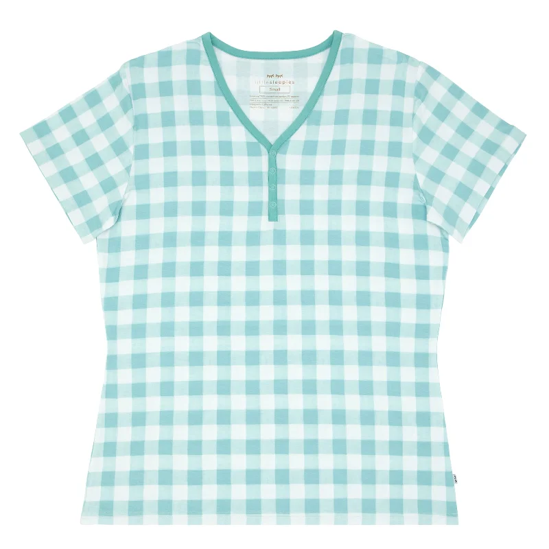 Aqua Gingham Women's Short Sleeve Pajama Top