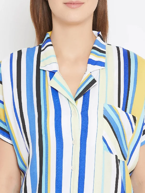 Blue and White Striped Shirt and Shorts Set