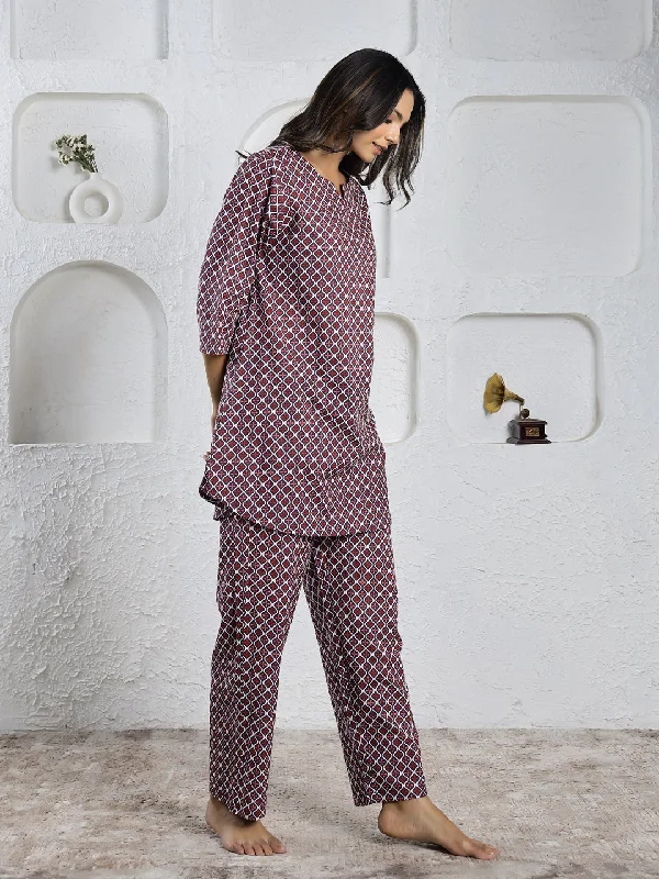 Red cotton printed loungewear set