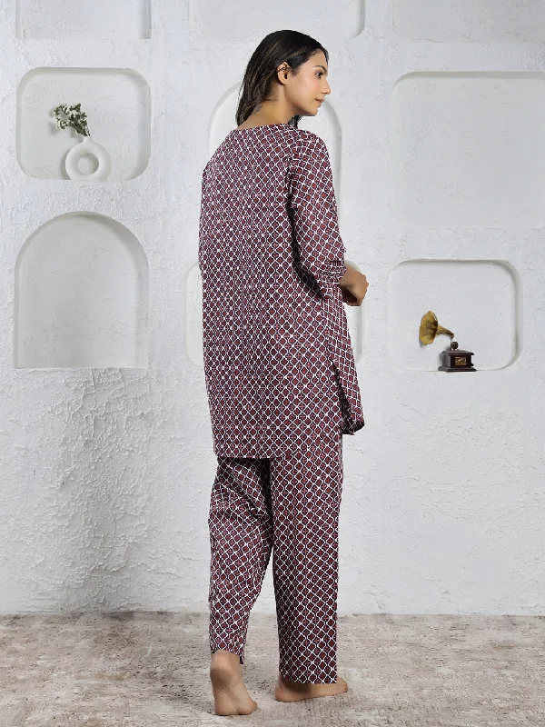 Red cotton printed loungewear set