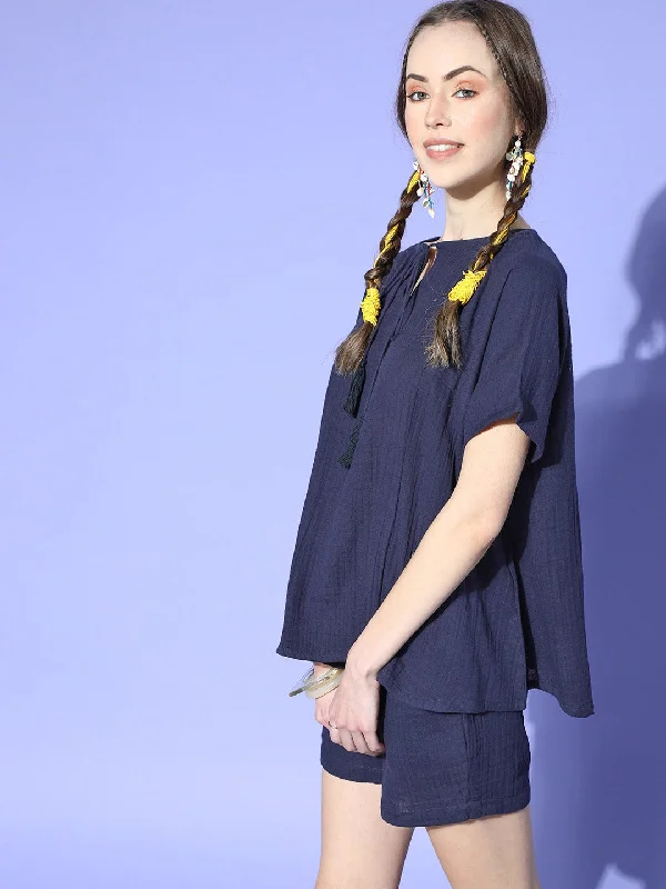 Navy Blue Top Organic Cotton and Shorts Set