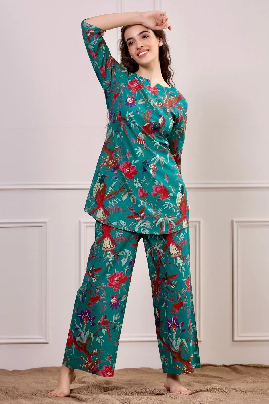 Chirping Bird on Teal Loungewear Set