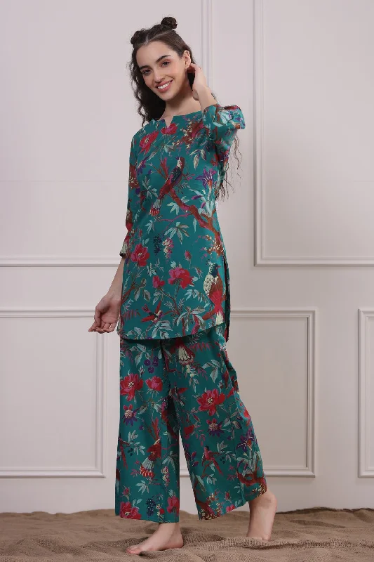 Chirping Bird on Teal Loungewear Set