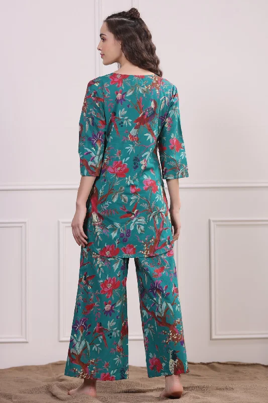 Chirping Bird on Teal Loungewear Set