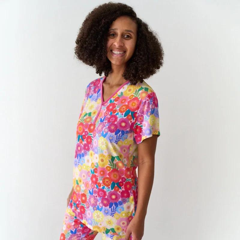 Rainbow Blooms Women's Short Sleeve Pajama Top