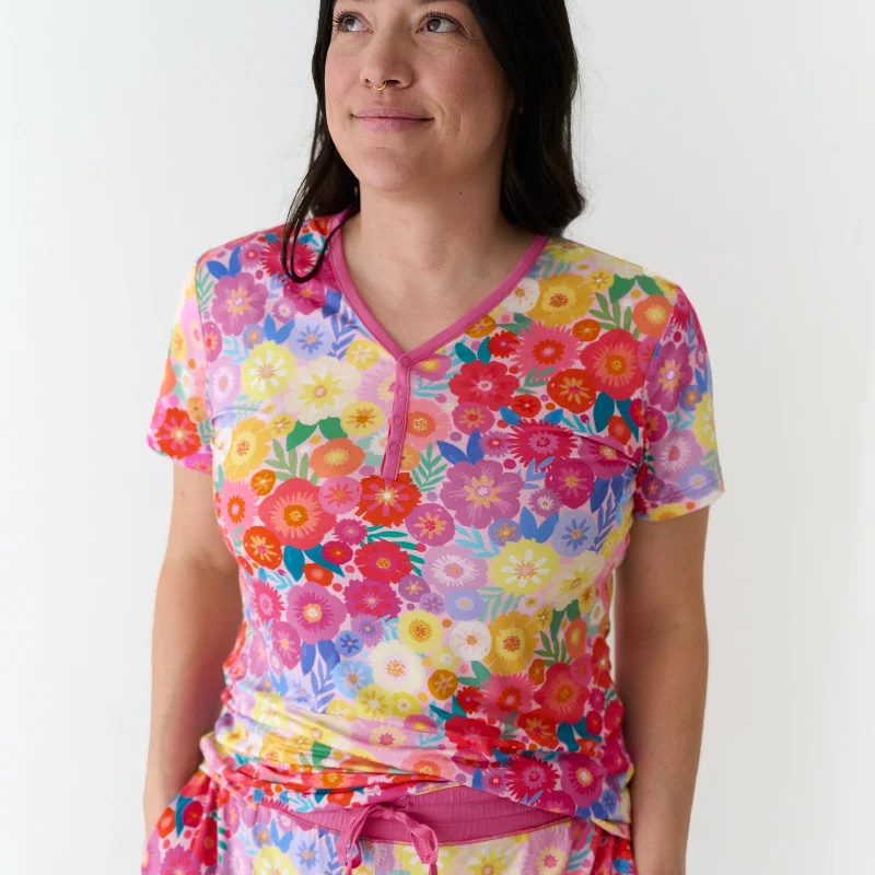 Rainbow Blooms Women's Short Sleeve Pajama Top