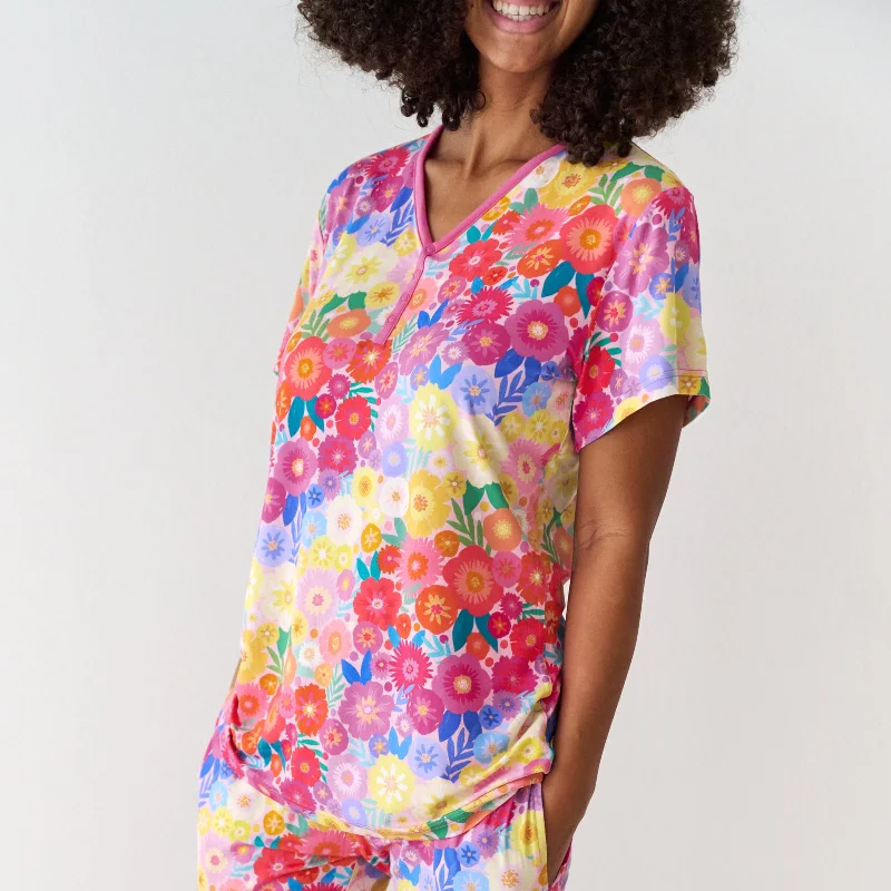 Rainbow Blooms Women's Short Sleeve Pajama Top