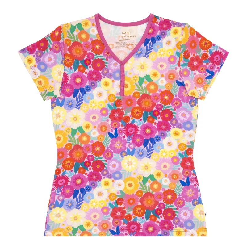 Rainbow Blooms Women's Short Sleeve Pajama Top