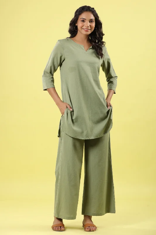 Solid Light Green Lounge Pallazo Co-ord Set