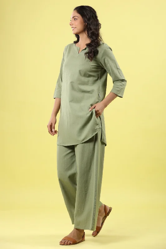 Solid Light Green Lounge Pallazo Co-ord Set