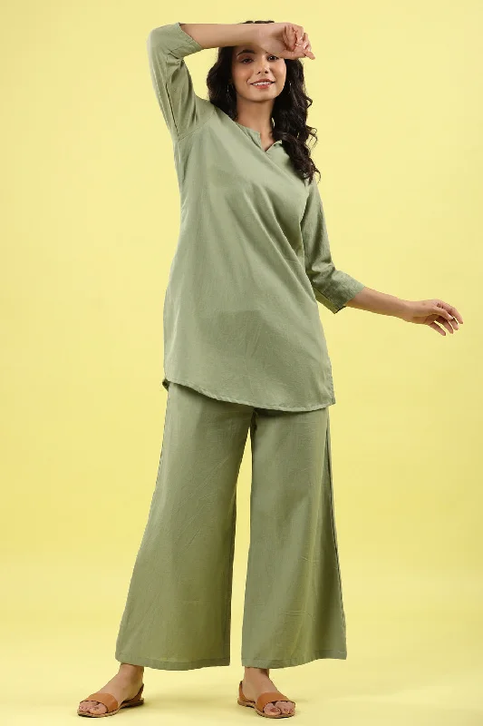 Solid Light Green Lounge Pallazo Co-ord Set