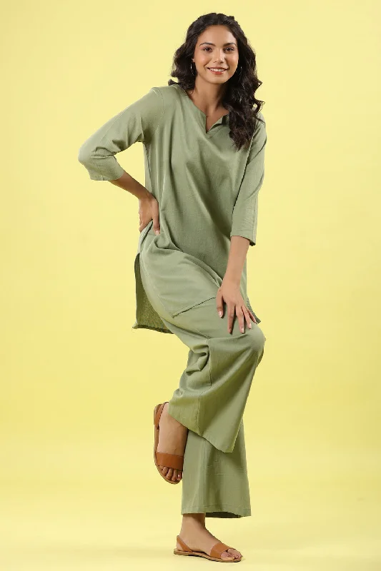 Solid Light Green Lounge Pallazo Co-ord Set