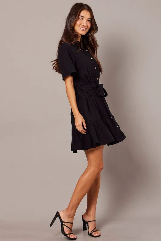 Black Fit And Flare Dress Wing Sleeve