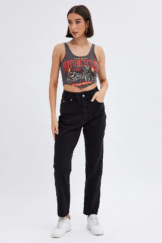 Black Paper Bag Jeans High Waist