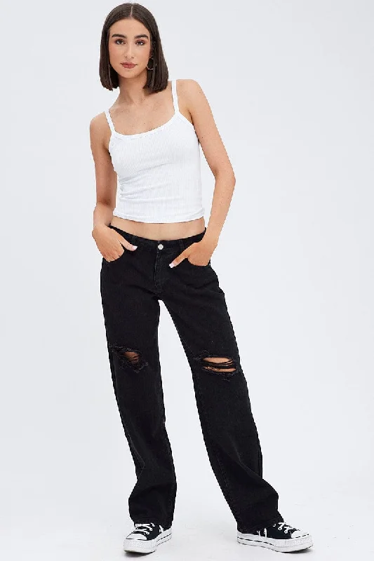 Black Straight Jeans Low Rise