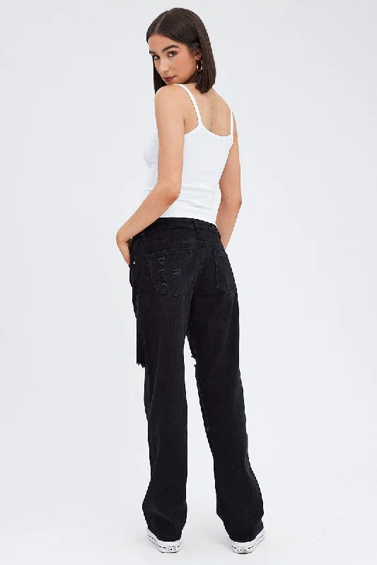 Black Straight Jeans Low Rise