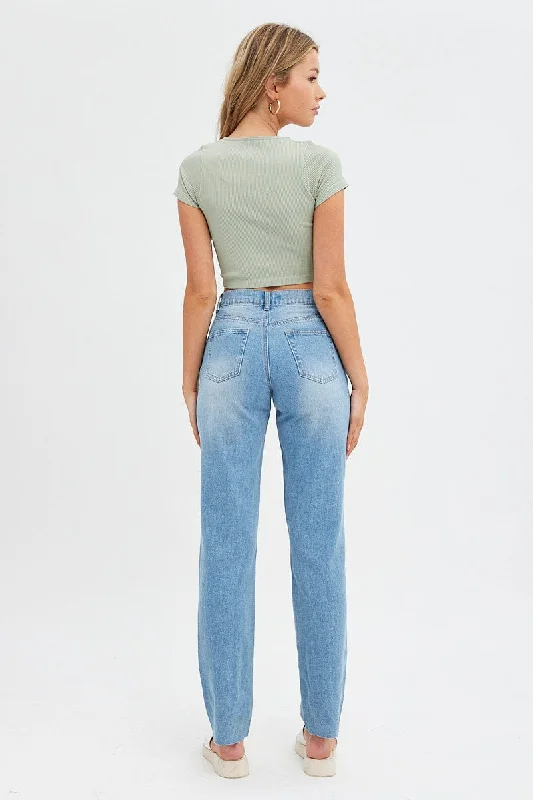 Blue Baggy Denim Jean Mid Rise