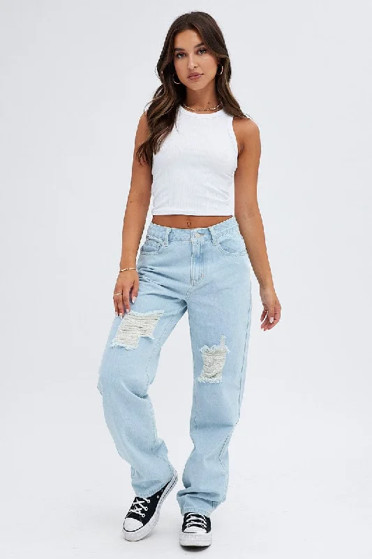 Blue Baggy Denim Jeans Mid rise