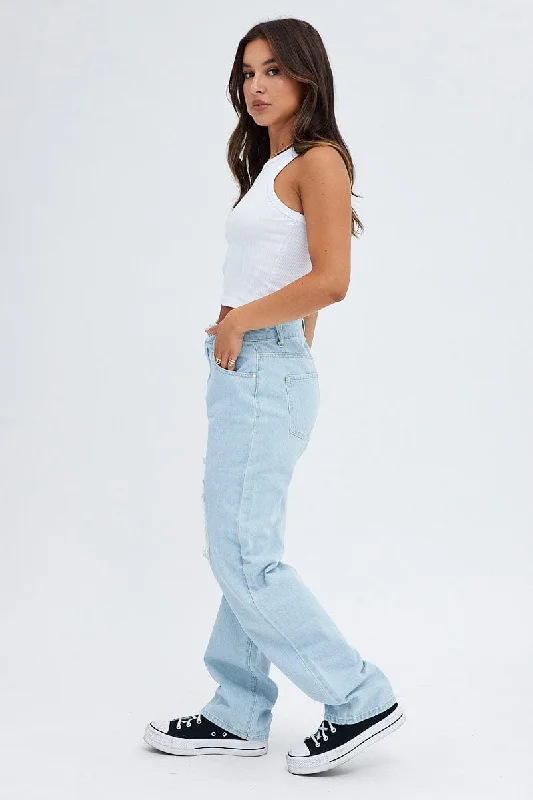 Blue Baggy Denim Jeans Mid rise