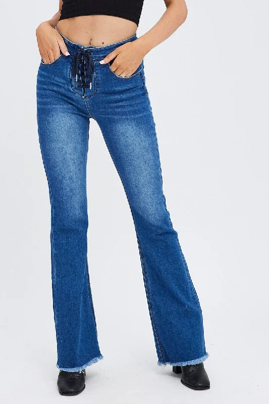 Blue Flare Jeans Lace Up