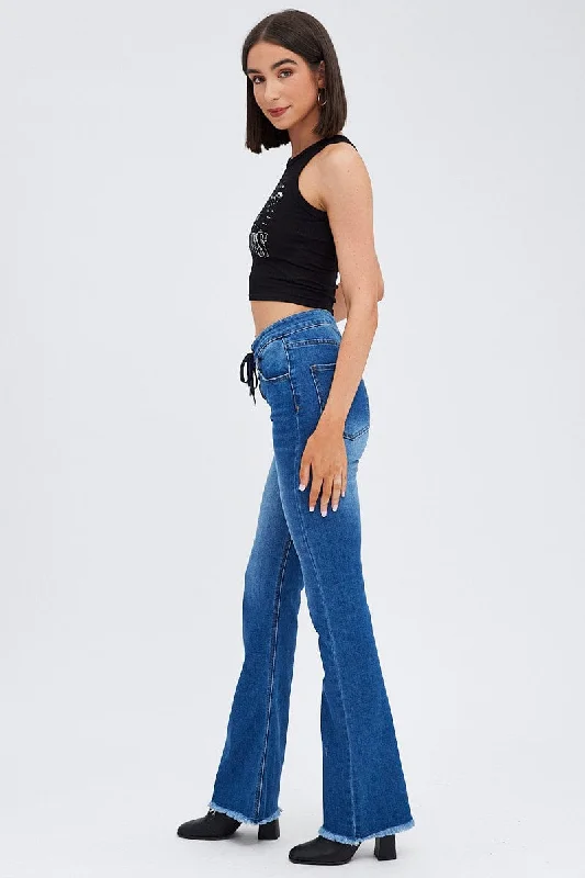 Blue Flare Jeans Lace Up