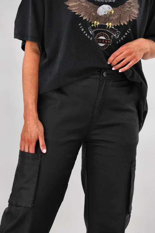 By Lily Coco Leather Look Cargo Pants