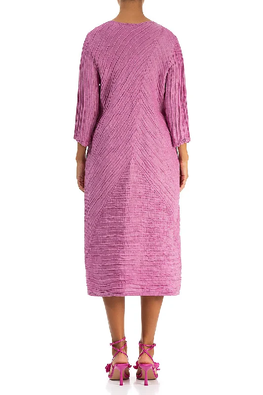 Crinkled Wild Berry Silk Midi Dress