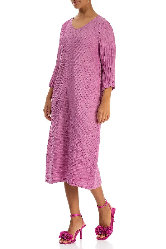 Crinkled Wild Berry Silk Midi Dress