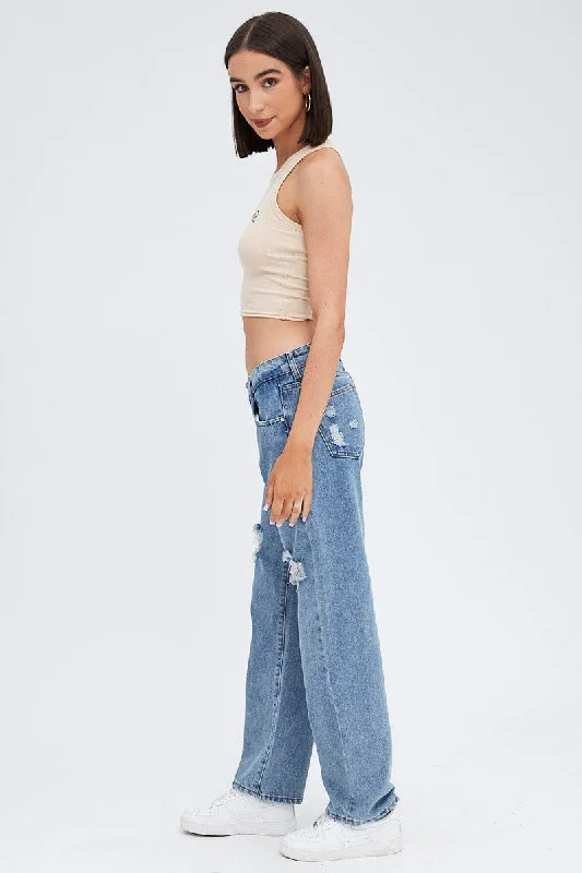 Denim Straight Jeans Low Rise