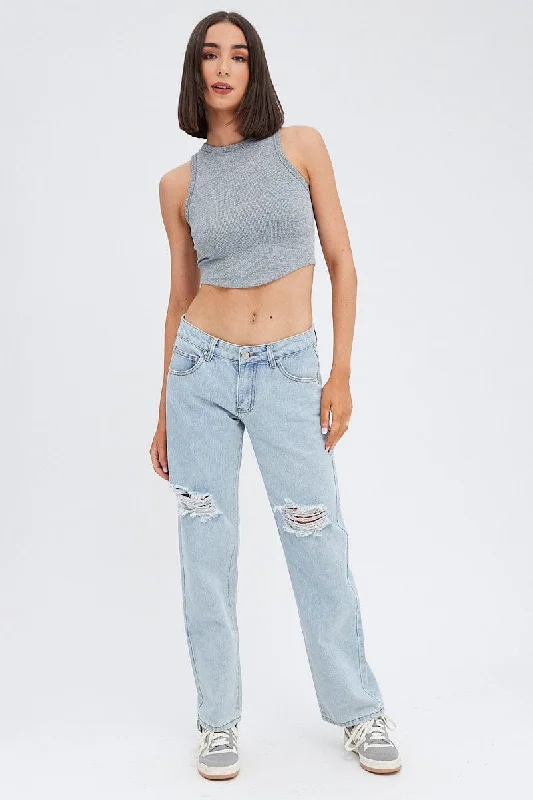 Denim Straight Jeans Low Rise