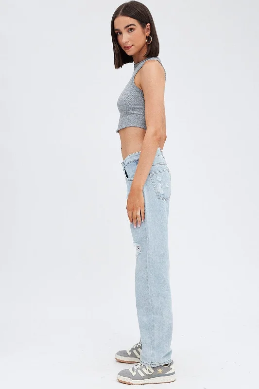 Denim Straight Jeans Low Rise