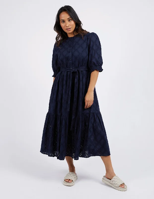 Elm Ottilie Broderie Dress Navy