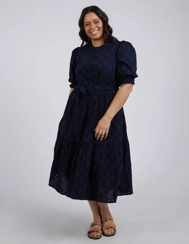 Elm Ottilie Broderie Dress Navy