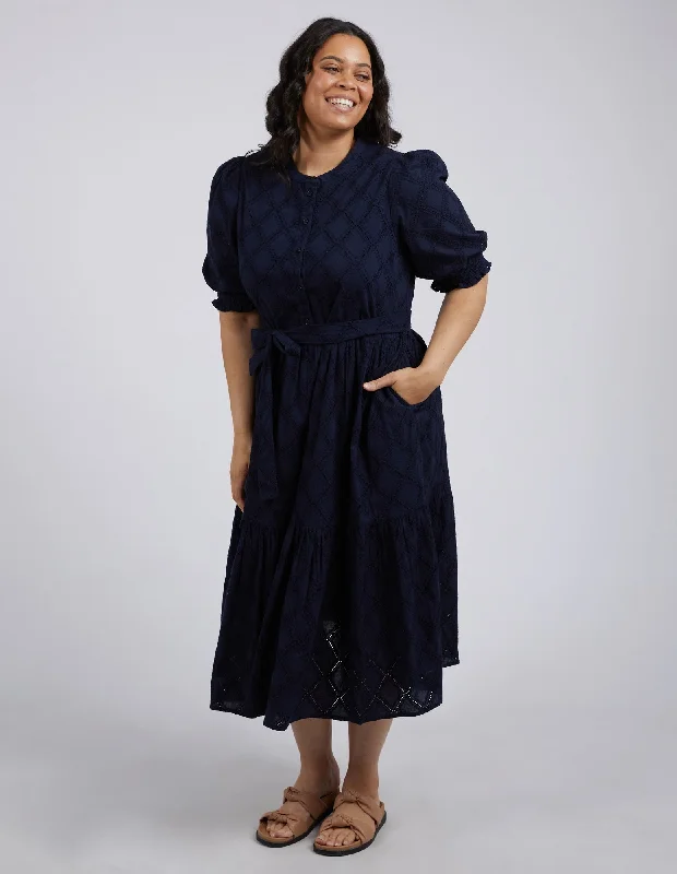 Elm Ottilie Broderie Dress Navy