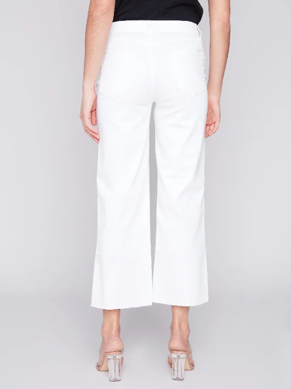 Flared Twill Jeans with Raw Edge - White