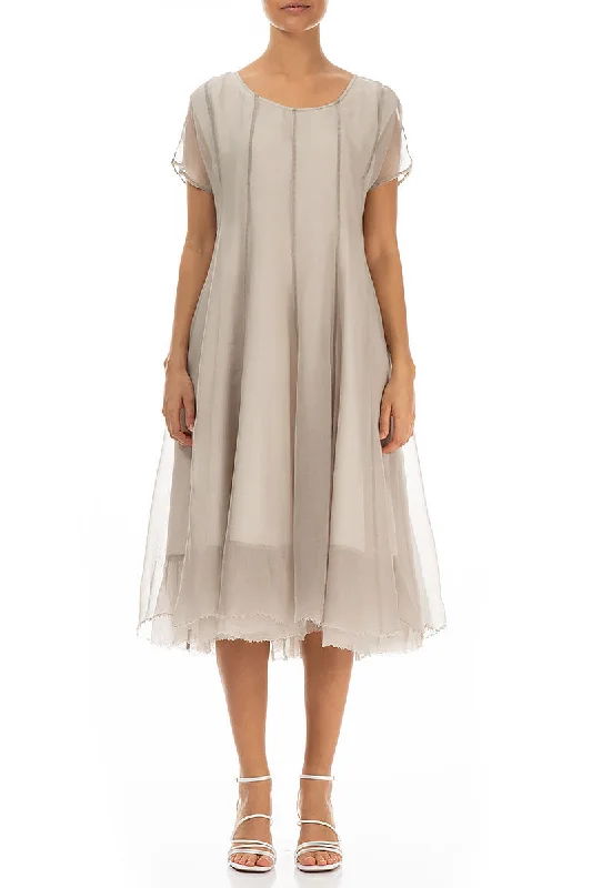 Flowy Cream Silk Chiffon Dress