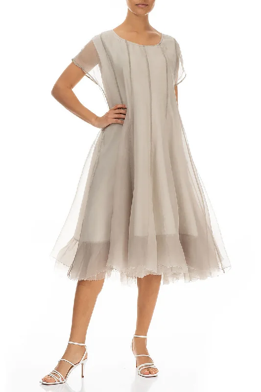 Flowy Cream Silk Chiffon Dress