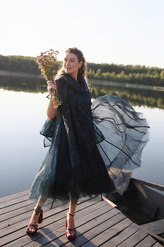 Flowy Dark Teal Silk Chiffon Dress