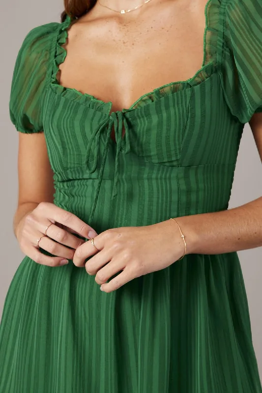 Green Midi Dress Puff Sleeve