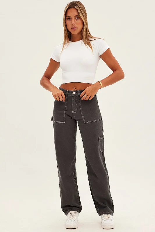 Grey Cargo Jeans Mid Rise