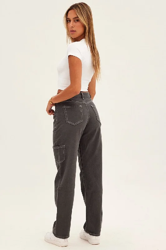 Grey Cargo Jeans Mid Rise