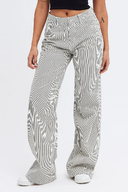 Grey Stripe Wide Leg Jeans High Rise