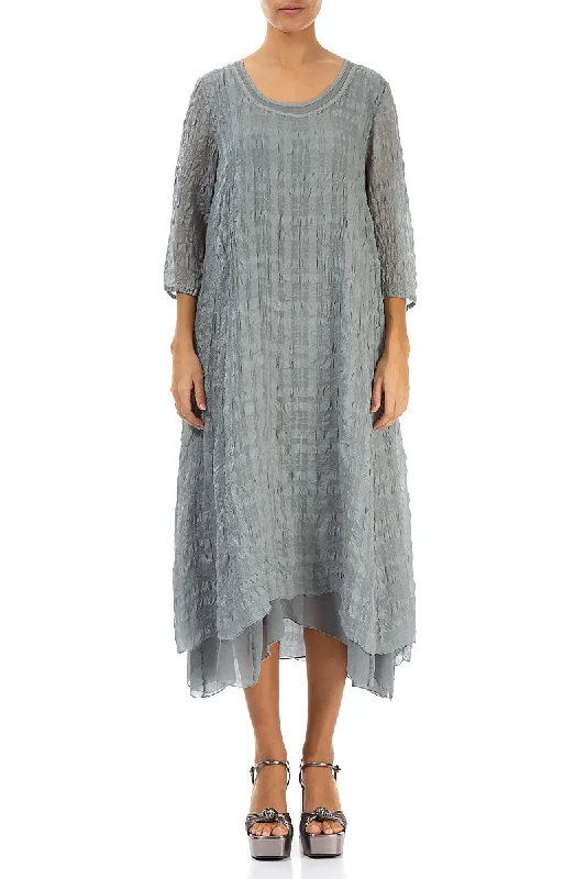 Layered Sage Textured Light Silk Dress