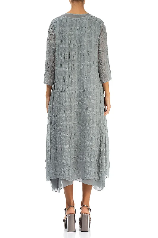 Layered Sage Textured Light Silk Dress