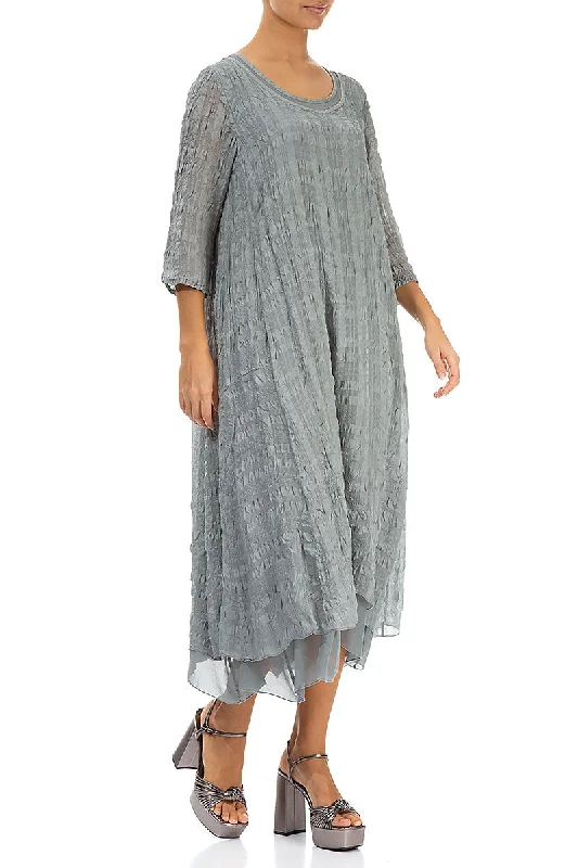 Layered Sage Textured Light Silk Dress