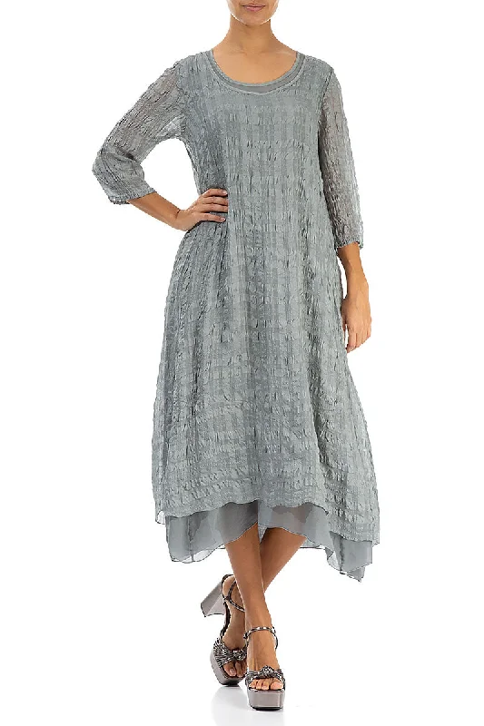 Layered Sage Textured Light Silk Dress