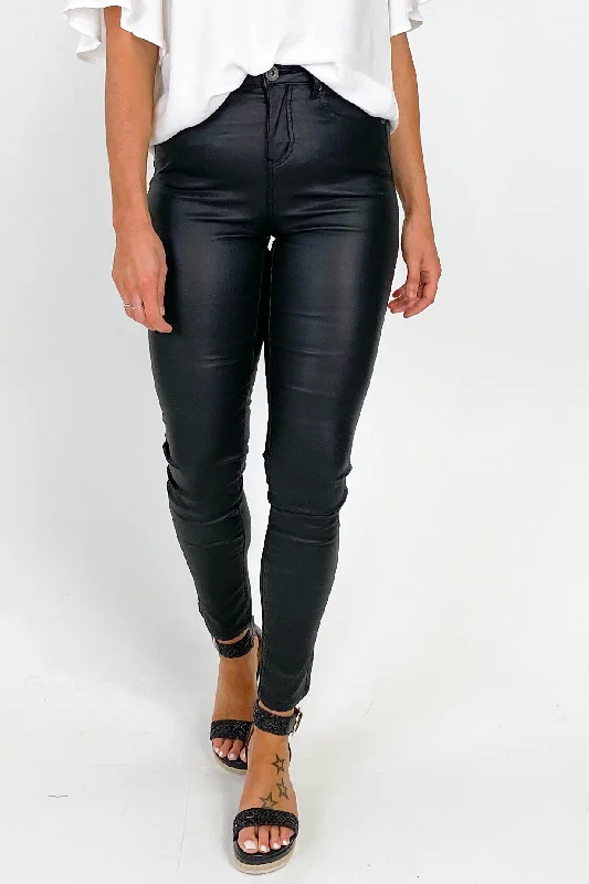 Leoni Selena Wet Look Jeans Black